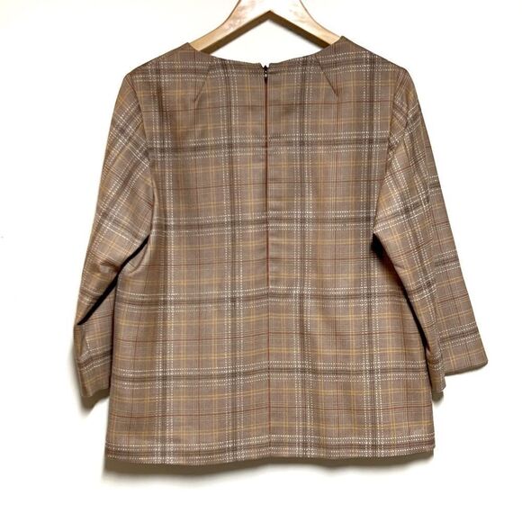 New Pendleton Tan Plaid Virgin Wool 3/4 Sleeve Womens Top Sz 14 - Picture 2 of 7